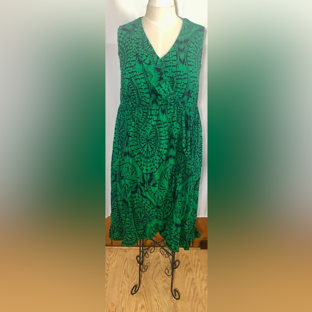 Denim & co green dress sleeveless ruffled size 18W